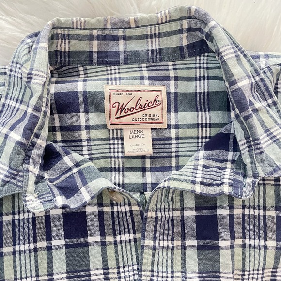 Woolrich Green and Blue Button Down Short Sleeve Shirt Men's Size Large - Picture 5 of 6